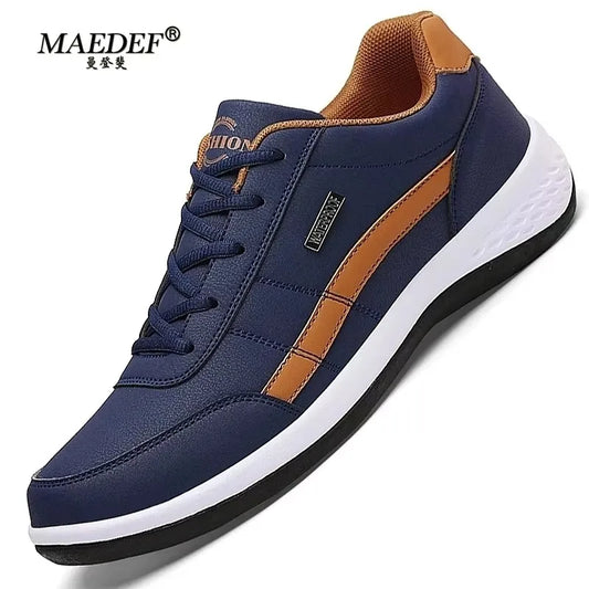Men Leather Sneaker, Waterproof Casual Comfortable Men's Sneaker, Lace Up Footwear, Vulcanized Man Shoe Masculino, MAEDEF