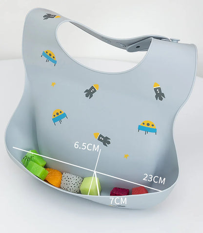 Baberos impermeables para niños, alimentación de bebés, cosas para comer, silicona suave, estampado de dibujos animados de animales, baberos ajustables para probar y alimentar al bebé
