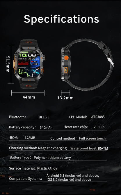 2025New GPS Smart Watch For Xiaomi IOS Military Compass Flashlight Smartwatch Men 10ATM Waterproof 100+Sport Modes BT Call Watch