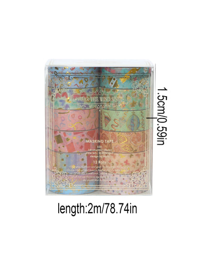 Creative Floral Hot Foil Washi Tape Set, 12 Rolls Decorative Masking Tape for Scrapbooking, Journaling, DIY Gift Supplies