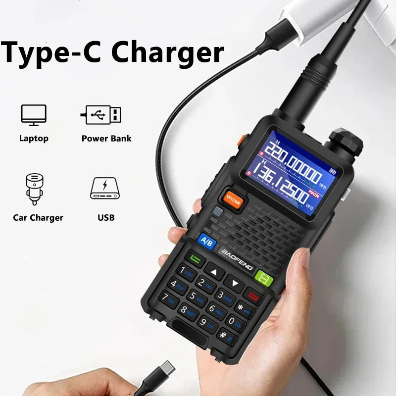 UV-5RM Baofeng Walkie Talkie 3800mAh Battery USB-C Charger 14.5W UHF VHF Wireless Copy Frequency 999CH FM Ham Radio Update UV-5RH