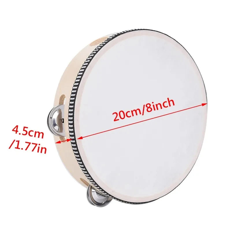 1Pc Wooden Tambourine 4/6/8/10-Inch Beige Rim with Metal Jingles Musical Educational Percussion Instrument for Concert Church Pa