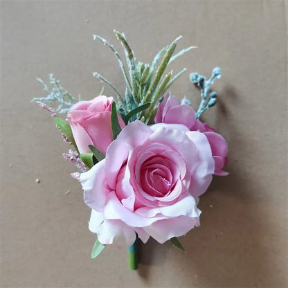 Boutonnieres Flowers Artificial White Roses Silk Ivory Corsage Buttonhole Groomsmen Boutonniere for Men Wedding Accessories