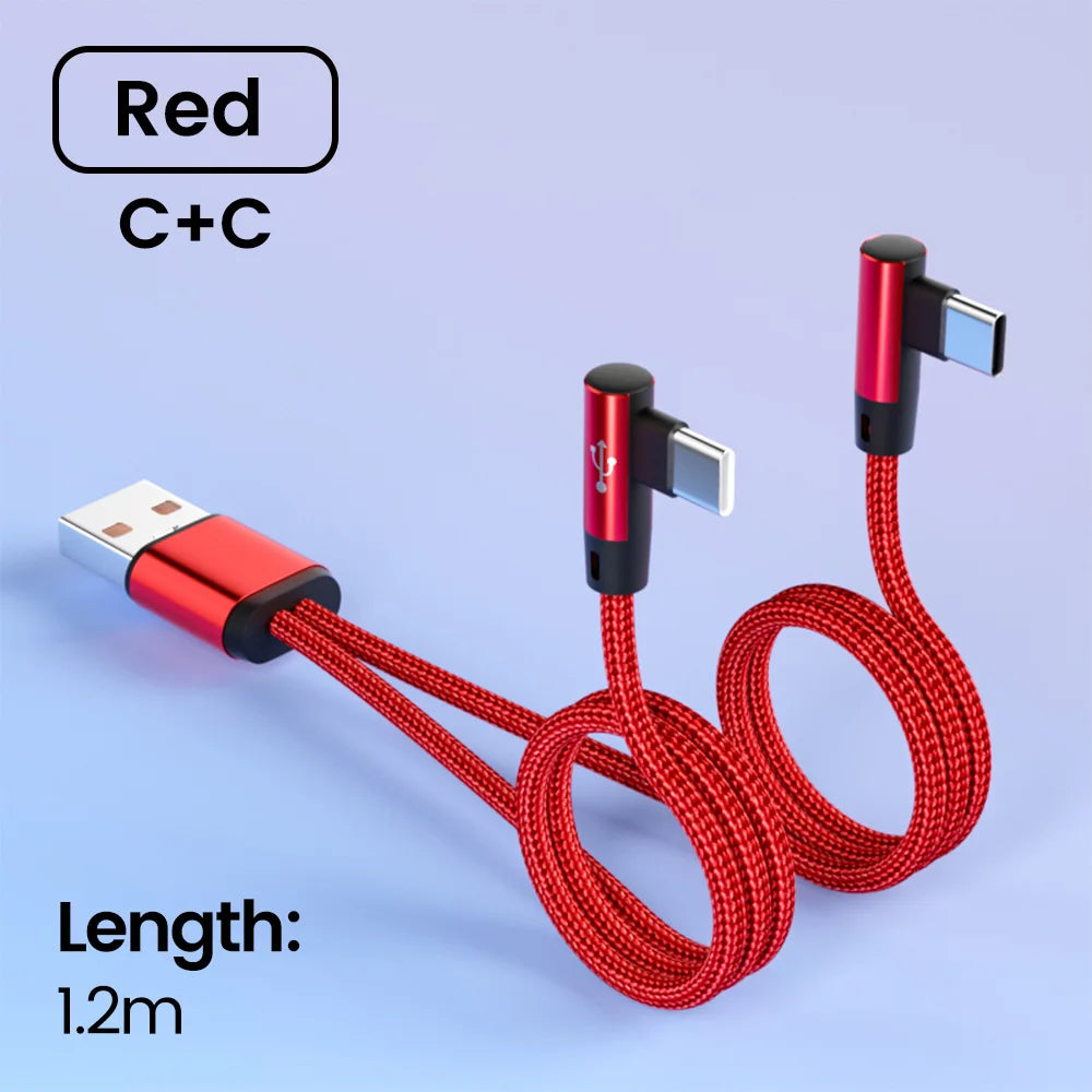 2 In 1 USB Cable To Type C Elbow 90 Degree USB C Cable 66W Fast Charging Data Micro USB Phone Cable For iPhone Android Gaming