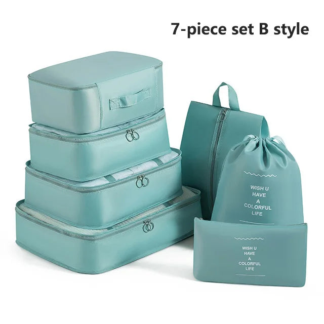 7Pcs, Travel Organizer, Storage Bags, Wardrobe Cube Suitcase Packing Cubes Set Storages, Luggage Clothes Shoe Pouch Folding