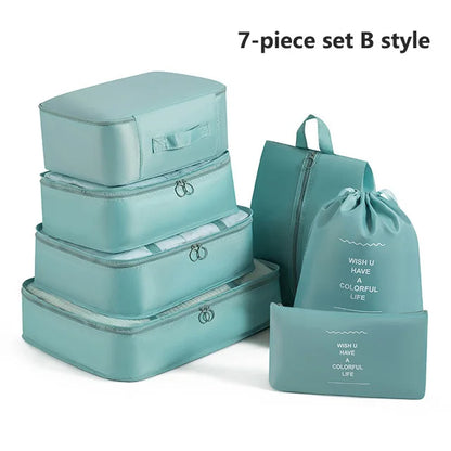 7Pcs, Travel Organizer, Storage Bags, Wardrobe Cube Suitcase Packing Cubes Set Storages, Luggage Clothes Shoe Pouch Folding