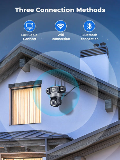 12MP Outdoor WiFi Camera, 6K HD Triple Lens, Triple Screens PTZ IP Security Camera, Human Auto Tracking, Waterproof CCTV Cam ICSEE