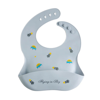 Baberos impermeables para niños, alimentación de bebés, cosas para comer, silicona suave, estampado de dibujos animados de animales, baberos ajustables para probar y alimentar al bebé
