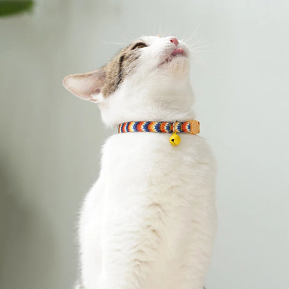 Cute Cat Weaving Necklace with Small Bell Design, Anti-Suffocation Cat Collar Adjustable 15-30cm Comfortable Soft nylon material