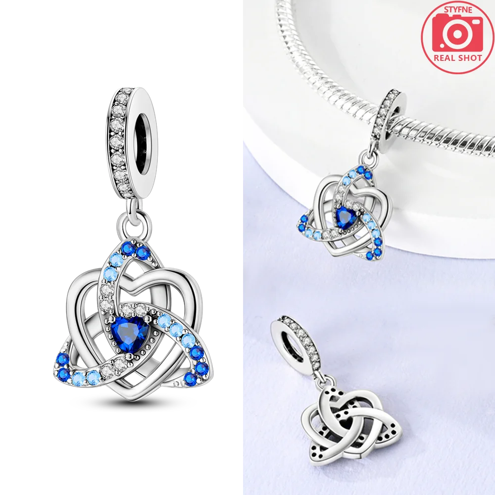 Charms 925 Silver Blue Original Stars Heart Zircon Chameleon Panda Glass Beads Fit Bracelet Jewelry Women Diy Accessories