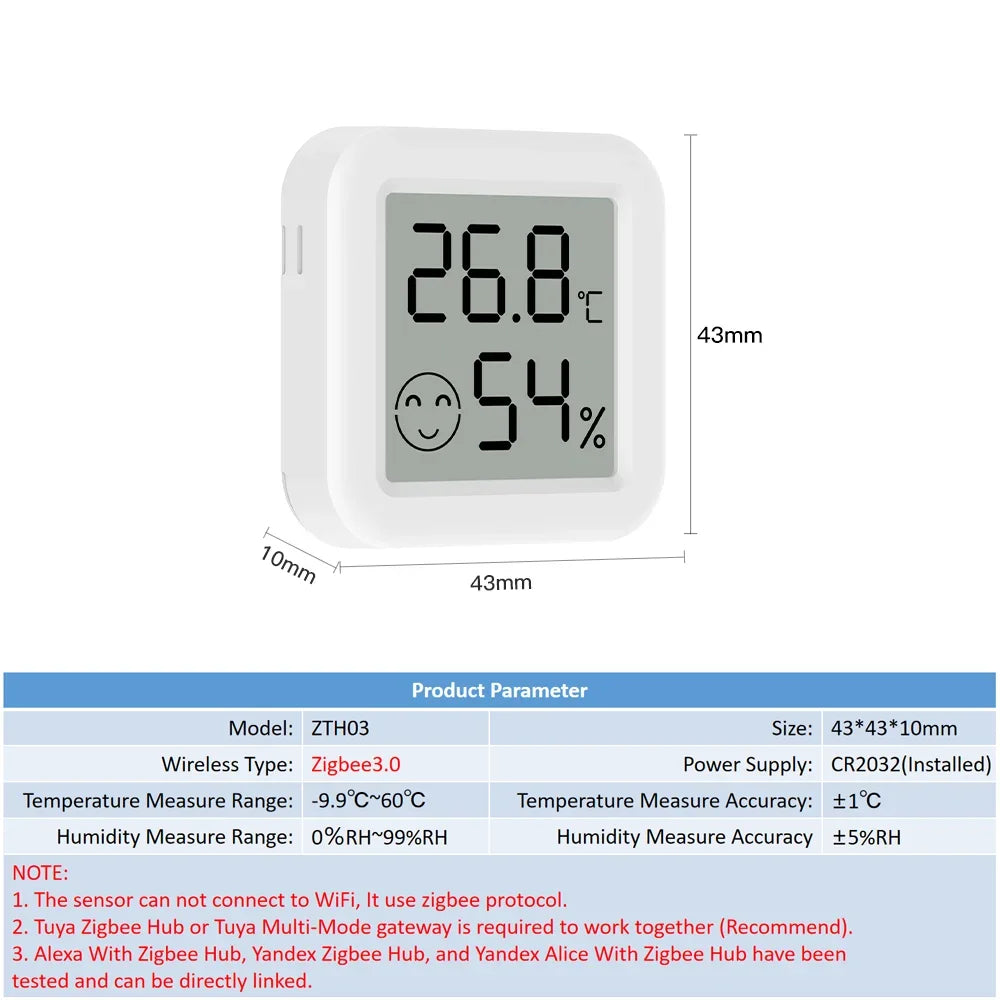 Tuya Zigbee 3.0, Temperature Humidity Sensor, Hygrometer, APP Remote Control Thermometer, Smart Life For Smart Home, Work With Yandex Alexa