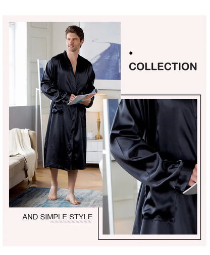Plus Size 3XL, Men Long Bathrobe Sleepwear, Black Bridegroom Wedding Robe, Spring Summer Sleepwear, Nightwear, Loose Satin Home Wear