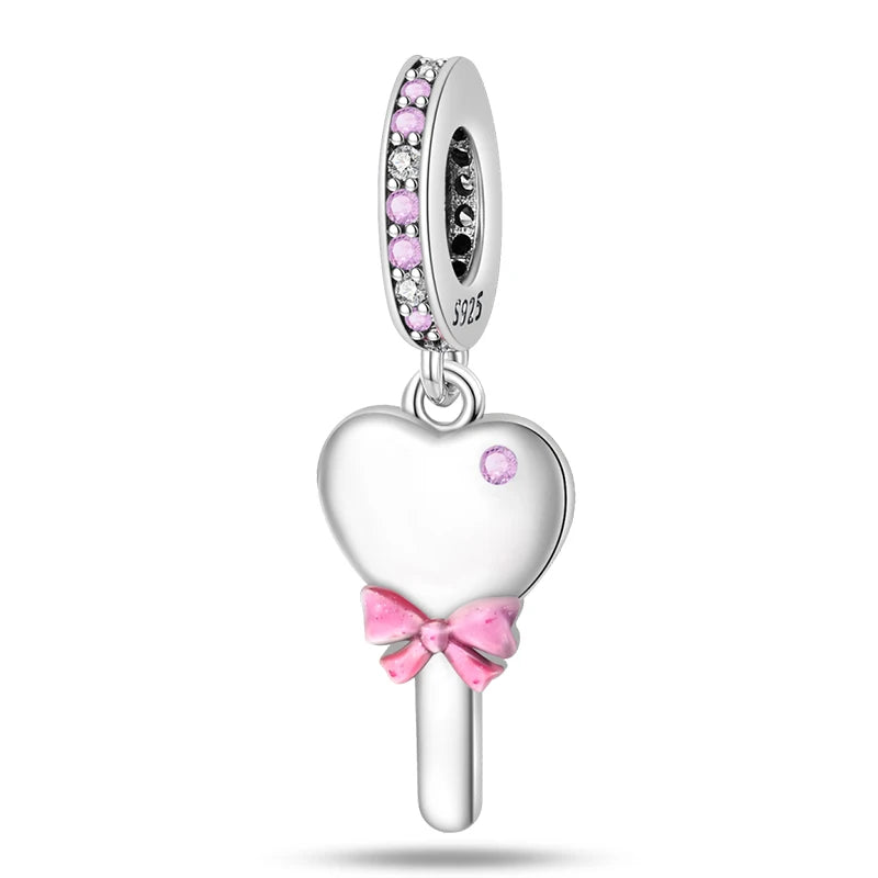 New 925 Silver Fashion Pink Princess Skirt Bag Lipstick Charms Beads Fit 3mm 925 Original Bracelet DIY Jewelry Birthday Gift