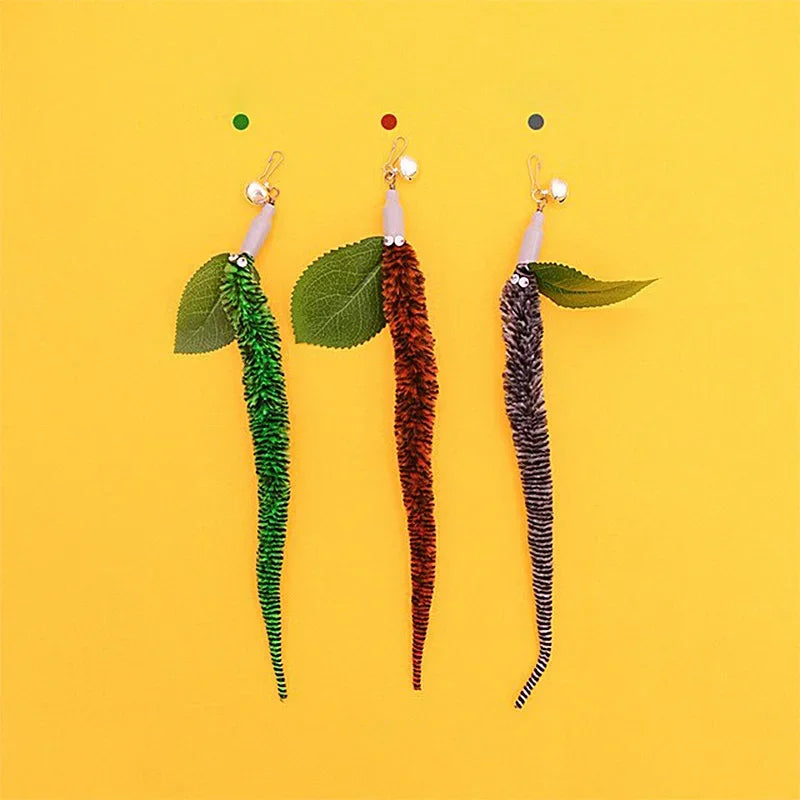 Caterpillar Cat Toy Set, Cat Feather Teaser Wand Toy for Kitten, Cat Dog Plush Worms Interactive Training Playing Stick Pet Toy