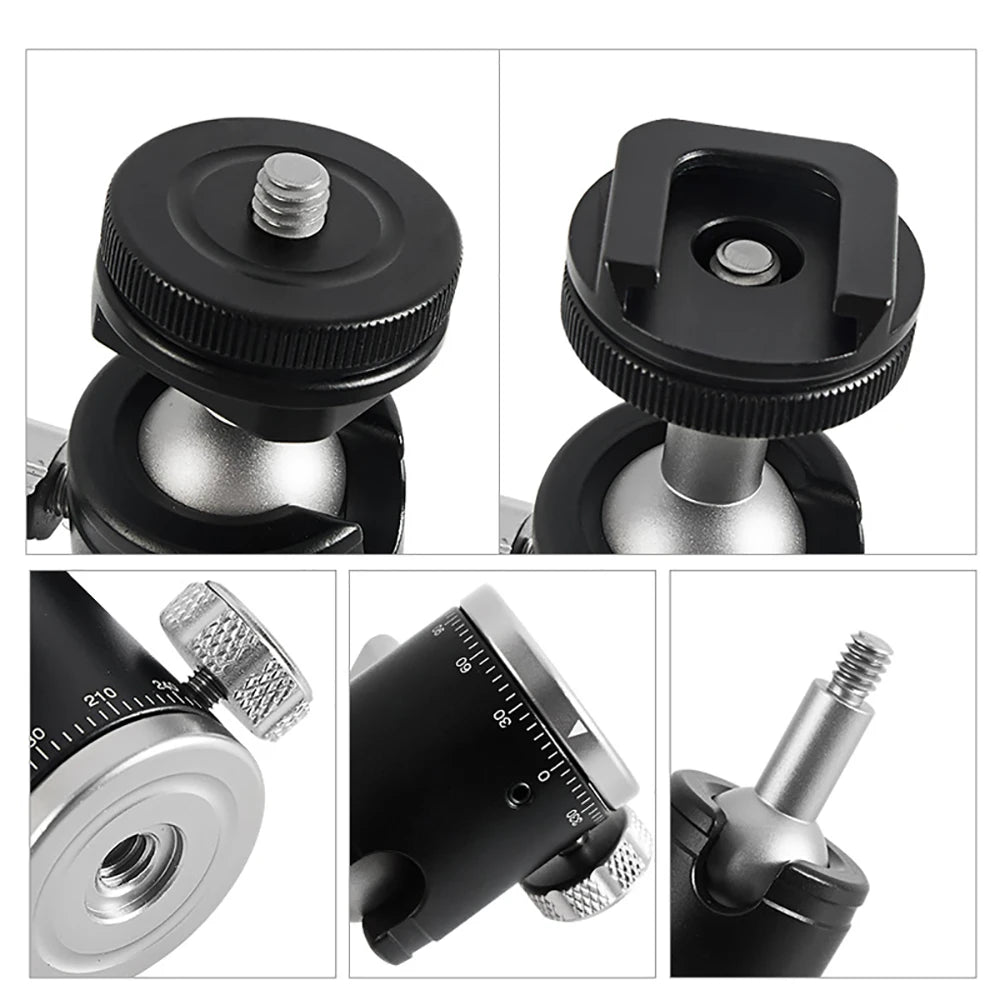 Mini Cold Shoe Ball Head, Dual Use 1/4 Screw Cold Shoe Aluminum Alloy Ball Head for Camera Phone Speedlite Tripod Selfie Stick, BEXIN K19