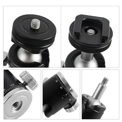 Mini Cold Shoe Ball Head, Dual Use 1/4 Screw Cold Shoe Aluminum Alloy Ball Head for Camera Phone Speedlite Tripod Selfie Stick, BEXIN K19