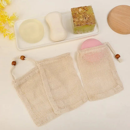 1/10PCS Hangable Soap Bags Natural Cotton Linen Foaming Soap Net Bag Body Soap Cleanser Net Bags Household Shower Cleaning Tools