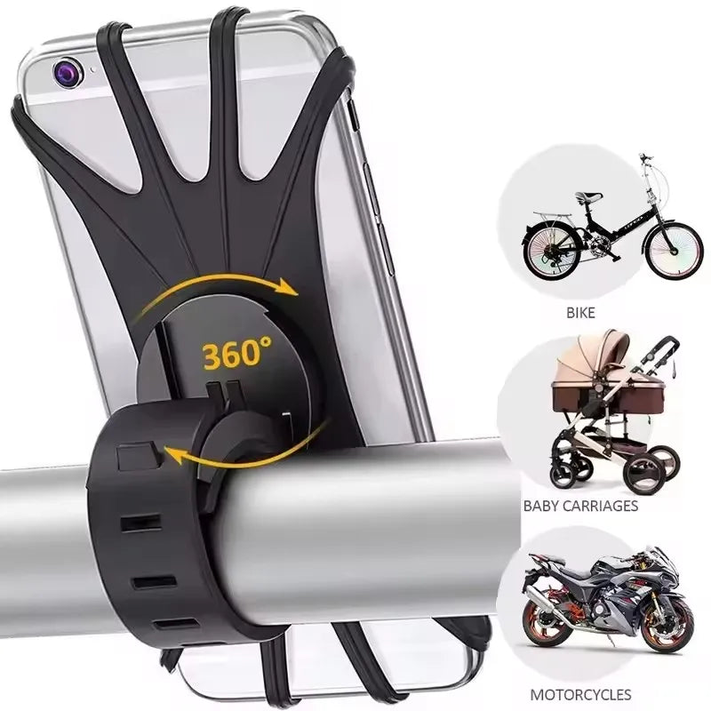 Silicone Bicycle Phone Holder Universal Bike Motorcycle Mobile Phone Stand Handlebar Clip Bracket for 4 to 6.5 inch Cell Phone