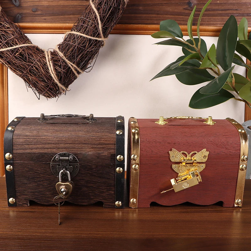 Classic Treasure Chest Savings Box with Secure Lock for Home Ornamentation