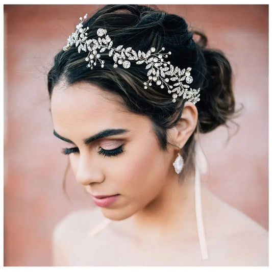 New Crystal Rhinestone Flower Headband, Ribbon Bow Hairband for Bride, Wedding Hair Accessories, Pearl Head Flower Headbands, Women Headwear