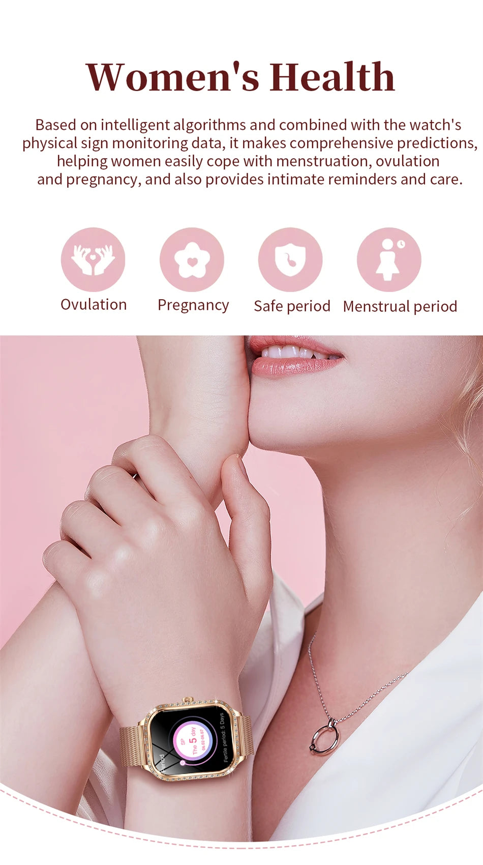 2026 New Fashion Women Diamond Smartwatch Heart Rate Blood Pressure Monitor Music Playback AI Voice Sports BT Calling SmartWatch