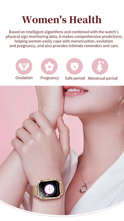 2026 New Fashion Women Diamond Smartwatch Heart Rate Blood Pressure Monitor Music Playback AI Voice Sports BT Calling SmartWatch