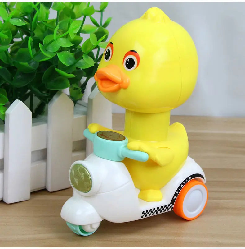Manual Pressing Head Free Rotation Cute Duck Press Car Motorcycle Anti-collision And Anti Drop Baby Toys Mini Car For Kids
