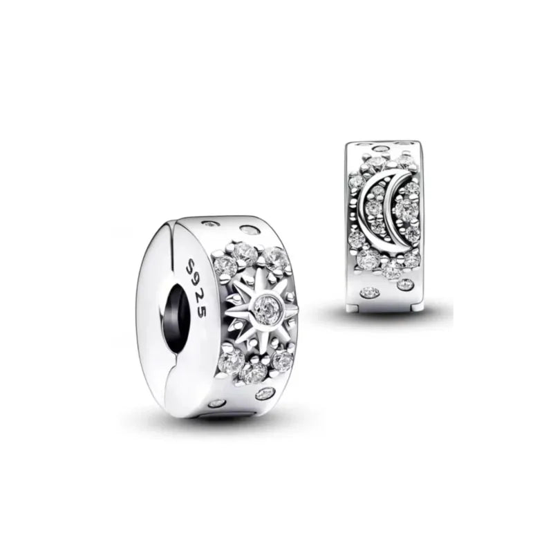 Blue Sparkling Zircon Star Moon Series Charms Beads Fit Original Bracelet Women DIY Pendant Accessories Jewelry 925 Silver Gifts