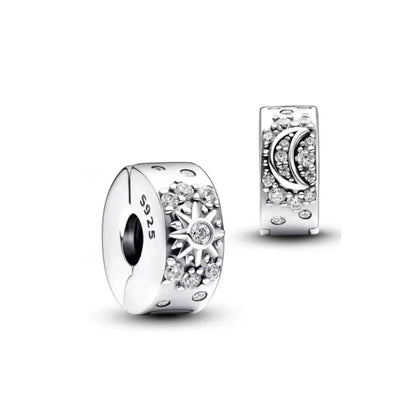 Blue Sparkling Zircon Star Moon Series Charms Beads Fit Original Bracelet Women DIY Pendant Accessories Jewelry 925 Silver Gifts