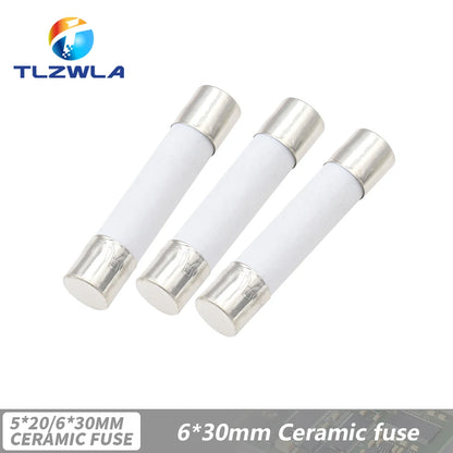 10PCS, 5X20MM 6X30MM Fast Blow Ceramic Fuse, 5*20mm 250V 0.1A 0.25A 0.5A 1A 1.5A 2A 2.5A 3A 3.15A 4A-30A Slow Break The Fuse Tube