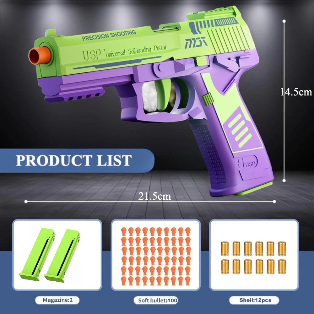 Shell Ejection 2011 Pistol Decompression Toy Gun Outdoor Shooting Game Empty Hanging USP Continuous Firing Soft Bullet Launcher