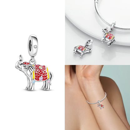 Charms 925 Silver Blue Original Stars Heart Zircon Chameleon Panda Glass Beads Fit Bracelet Jewelry Women Diy Accessories