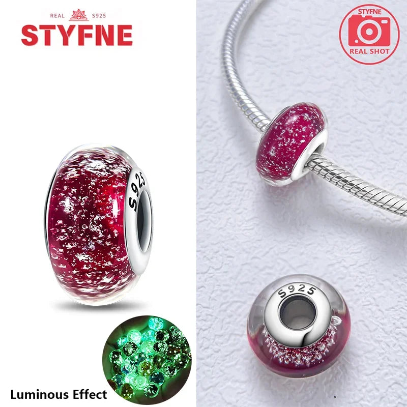 Charm Sterling Silver 925 Colorful Luminous Beads Murano Glass Series Fit Original Bracelet for Women Jewelry DIY Fine Gift