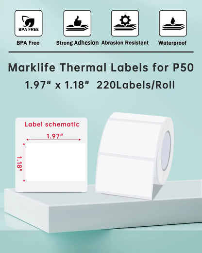 Marklife X2 Thermal Label Sticker Paper Printable White 40-50mm Width Clothing Tag Commodity Price Food Self-Adhesive Tape