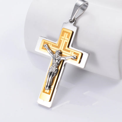 Stainless Steel Cross Pendant Jesus Prayed Fashion Men Women Metal Geometry Punk Gothic Party Jewelry Vintage Gifts
