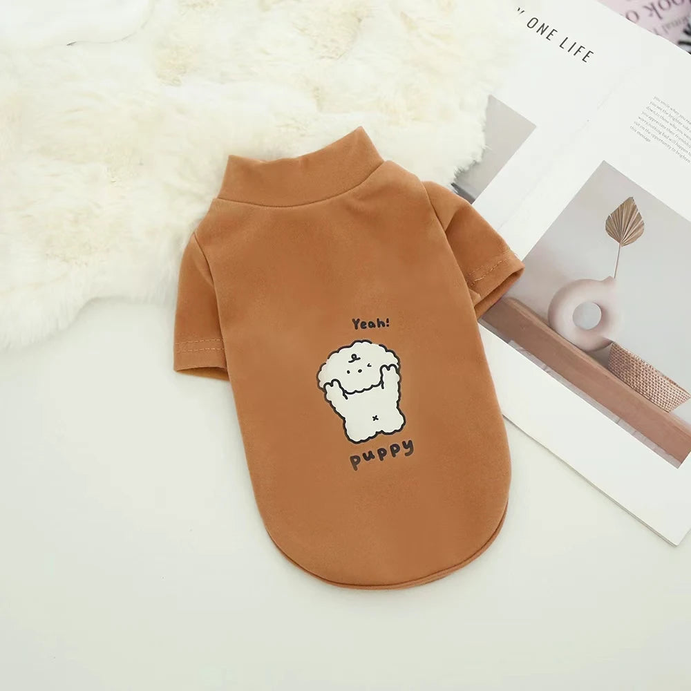 Dog Autumn/Winter Plush Hoodie Cute Cartoon Dog Warm Base Coat Pet Double-Sided German Plush Thick High-Neck Coat