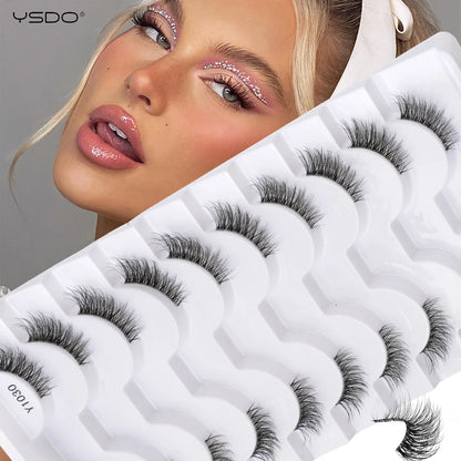 YSDO 5/10 Pairs Half Lashes Cat Eyelashes Soft Natural Clear Band False Lashes Natural Wispy Faux 3d Mink Eyelashes Makeup Tools