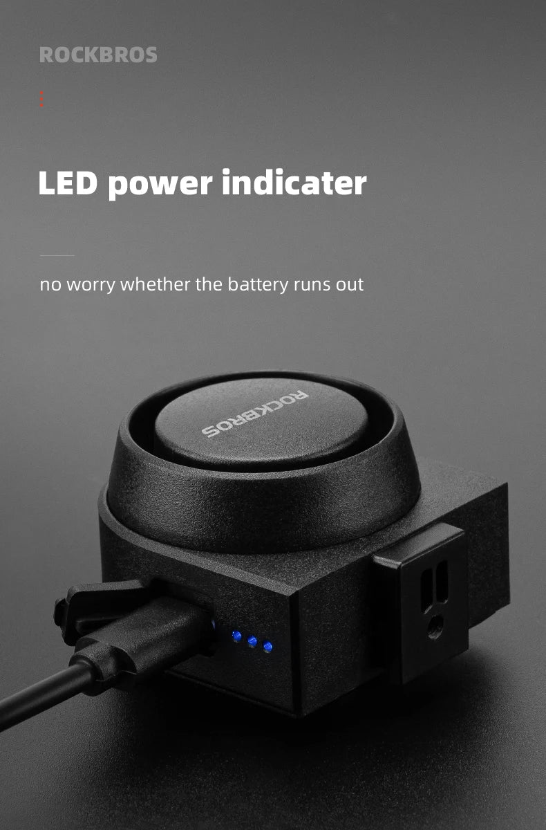 ROCKBROS Bicycle Bell Type-C Vibration Anti-Theft Electric Bike Alarm Horn with Wireless Remote Control Security Alarm System