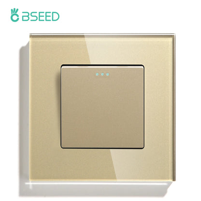 BSEED Mechanical Wall Light Switch Button Switch 1/2/3Gang 1Way Crystal Glass Panel Power Switch Switch On Off 250V White Black