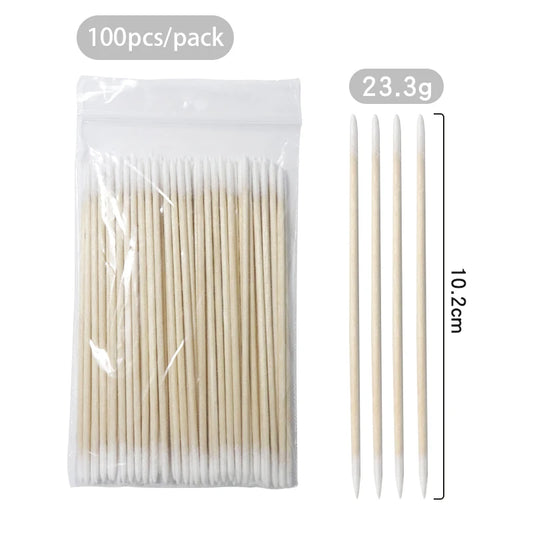 100/300/500 Pcs Long Double Head Wood Cotton Swab Nose Ears Cleaning Women Makeup Tool Lipstick Cotton Buds Tip Sticks Microbrush