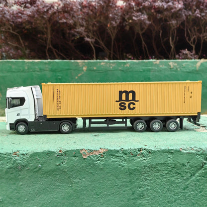 1:50 Alloy Diecast Large Truck Model Car Toy Simulation Container Toy Sound and Light Pull BackTransport Vehicle Model Kid Gifts