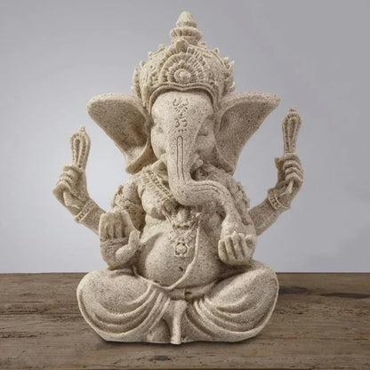 Handmade Sandstone Ganesha Buddha Elephant Statue Sculpture Figurine for Home Decoration, Living Room