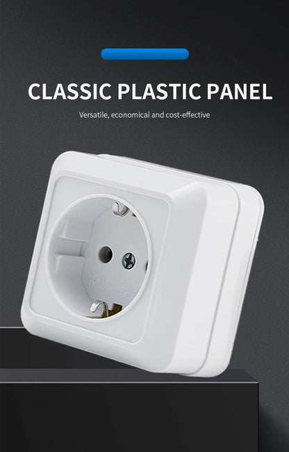 WESA White Wall Mount Socket EU Standard Electrical Outlett Ground Vintage Surface Power Socket Plug Flame Retardant Plastic