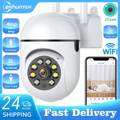 4MP Outdoor WiFi Camera 2K HD Security PTZ IP Camera AI Auto Detect Tracking Indoor Baby Night Color Camera Surveillance ICSee