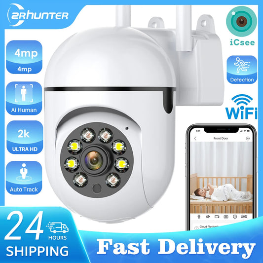 4MP Outdoors Wifi Camera 2K HD Security PTZ IP Camera AI Auto Detect Tracking Indoor Baby Night Color Camera Surveillance ICSee