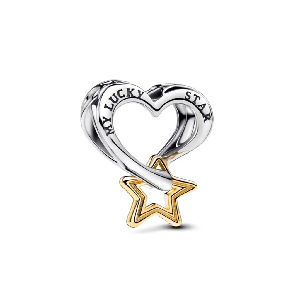 Blue Sparkling Zircon Star Moon Series Charms Beads Fit Original Bracelet Women DIY Pendant Accessories Jewelry 925 Silver Gifts
