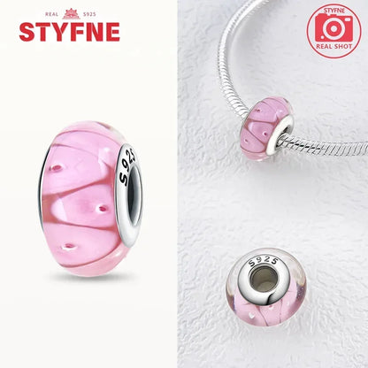 925 Sterling Silver Pink Color Series Beads Heart Flower Murano Glass DIY Jewelry Charms Fit Original Bracelet for Women Fine Gifts