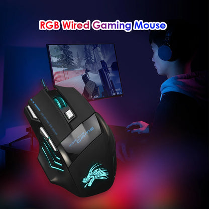 USB Wired Gaming Mouse, 7 Button Backlit Ergonomic Mice, 5500 DPI Backlight Adjustable Optical Mice for PC Gamer, Computer, Desktop