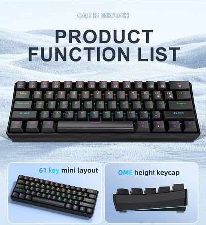 60% Portable Wired Mini Mechanical Keyboard, APAYADO K61 Mini Wired Keyboard, 61 Keys Phantom RGB, Black, White, Red, Red/Blue Switch