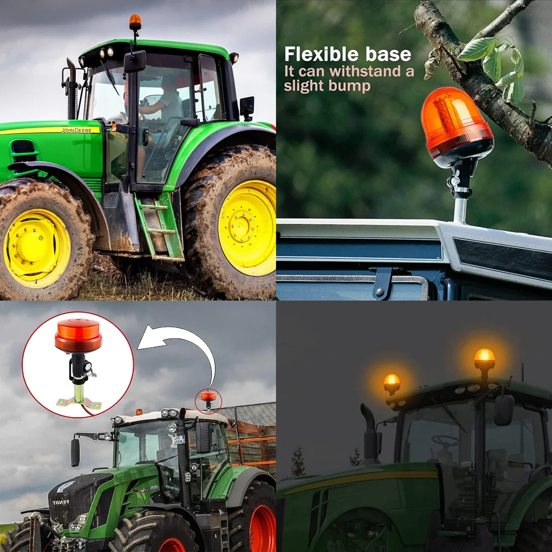 JALN7 LED Beacon Warning Signal Light Tractor Amber for J-Deer Rotating Flash Strobe Lamp Forestry with Base Bracket Pole
